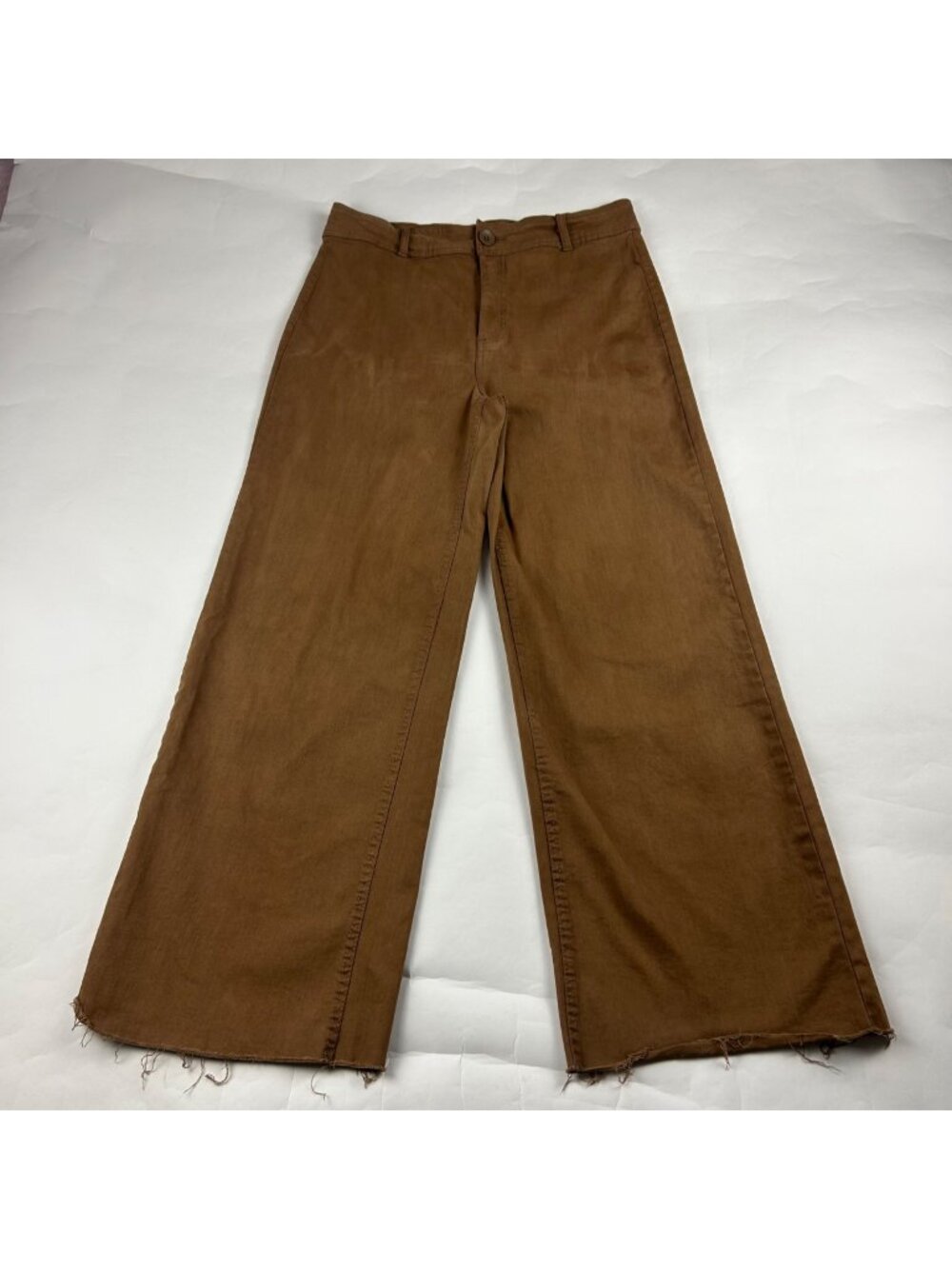 OAT New York Pecan Brown Stretch Canvas High Rise Wide Leg Pants 12 / 31